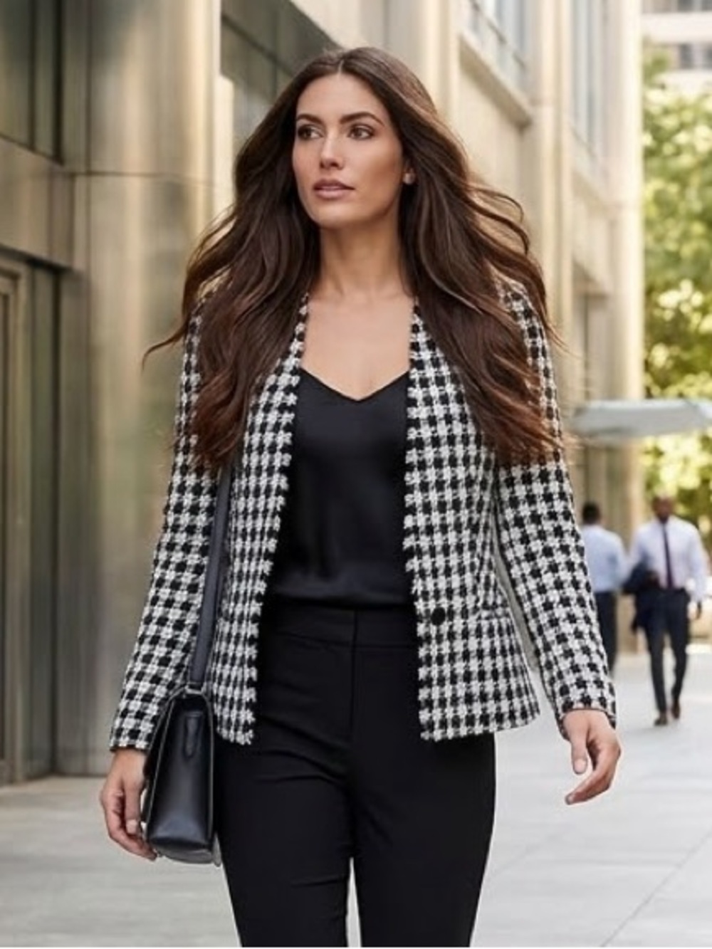 Express Black and White Houndstooth Blazer